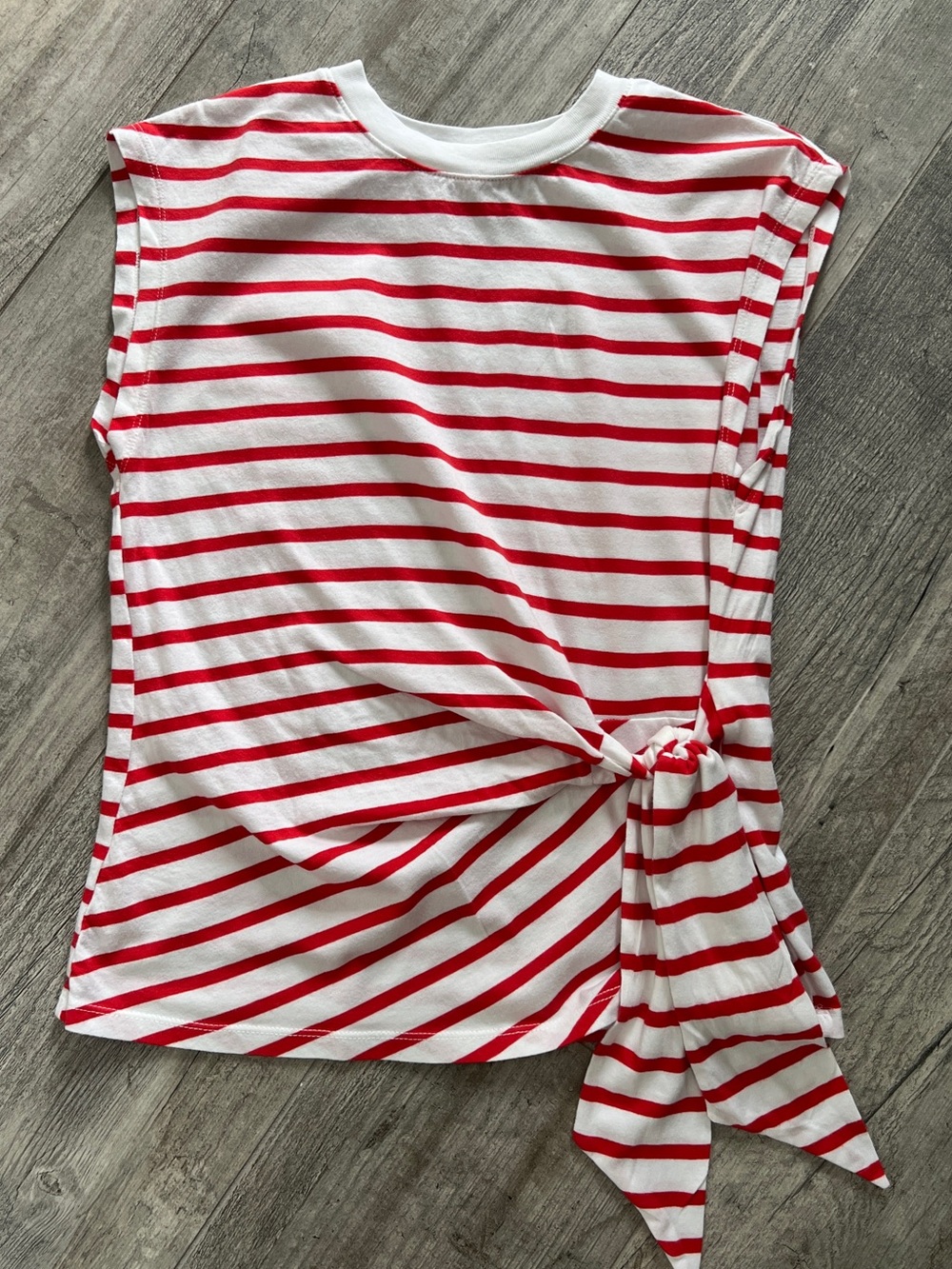 American Striped 100% Cotton Cinched Waist Crewneck Sleeveless Tshirt